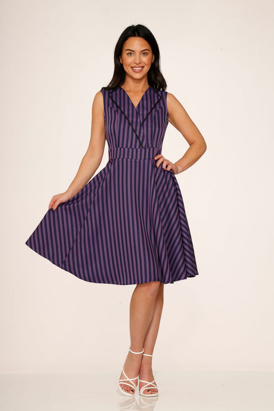  Black & Purple Stripe Swing Dress