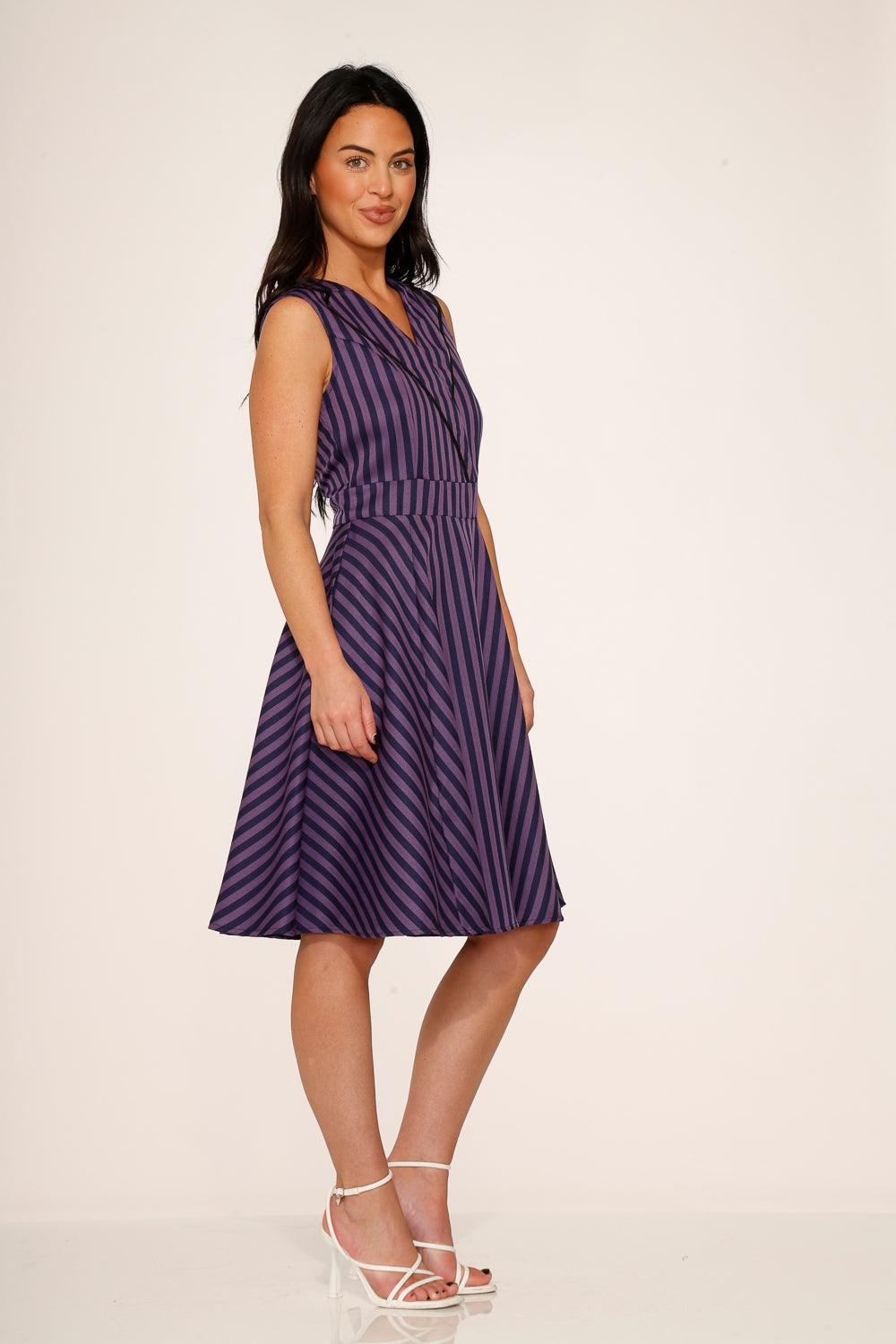  Black & Purple Stripe Swing Dress
