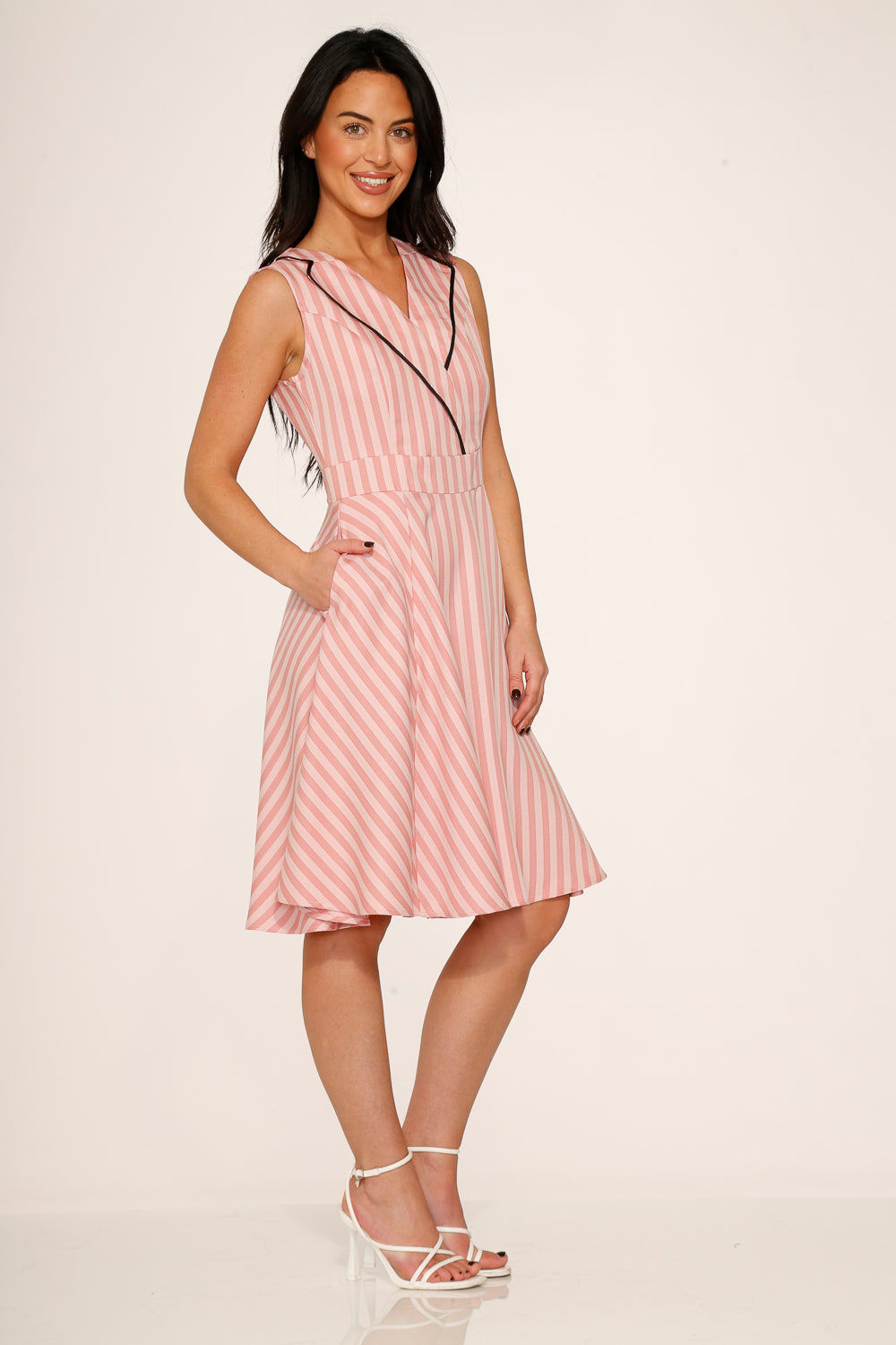  Pink Stripe Swing Dress
