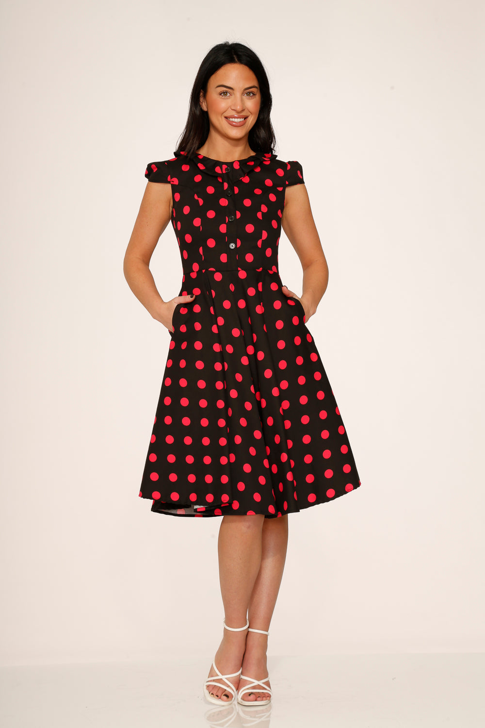  Black & Pink Polka Dot Swing Dress