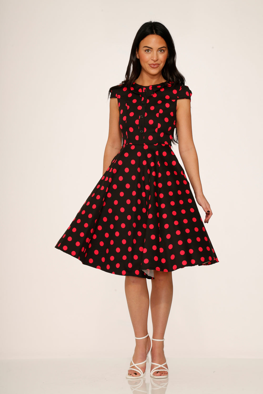  Black & Pink Polka Dot Swing Dress