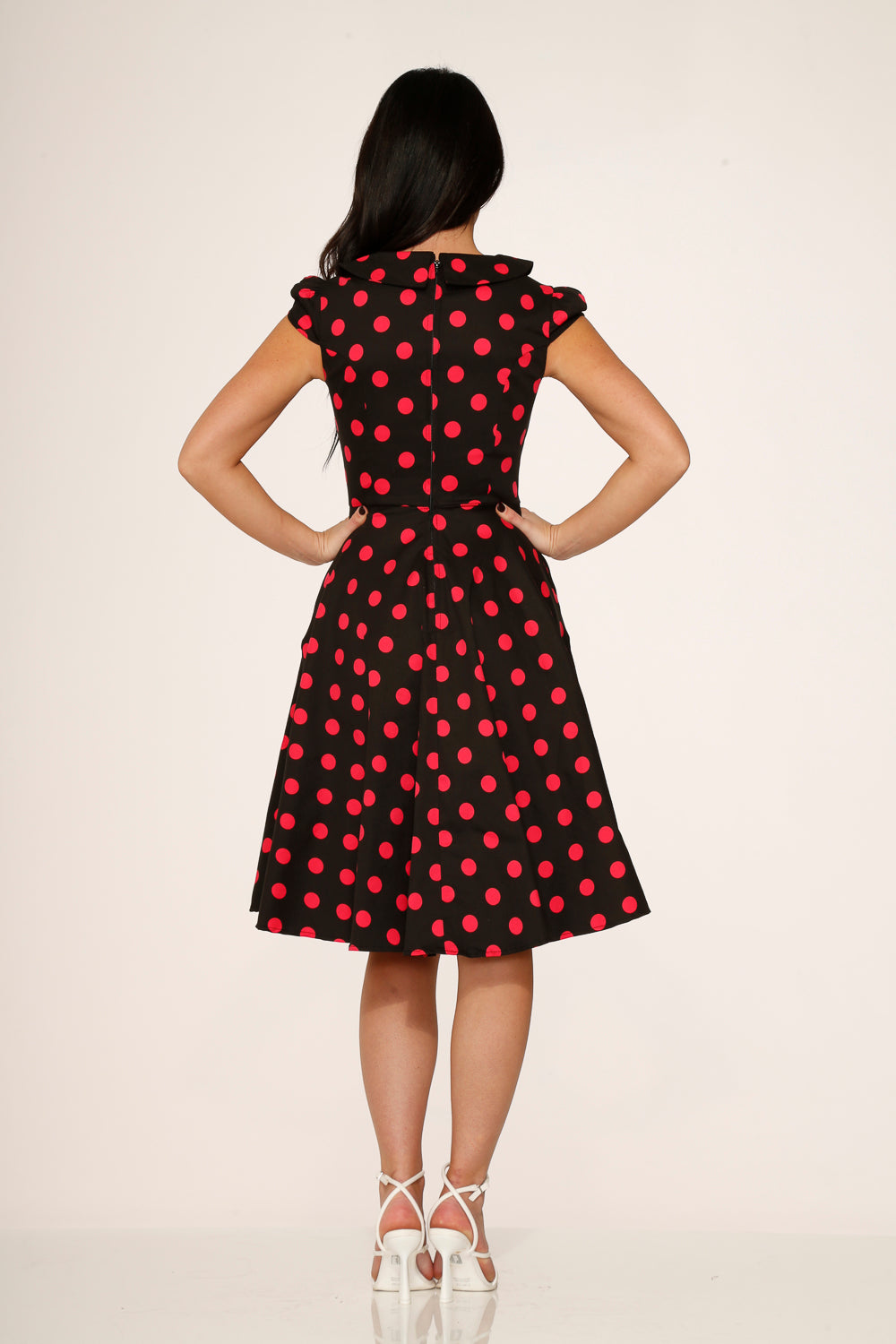  Black & Pink Polka Dot Swing Dress