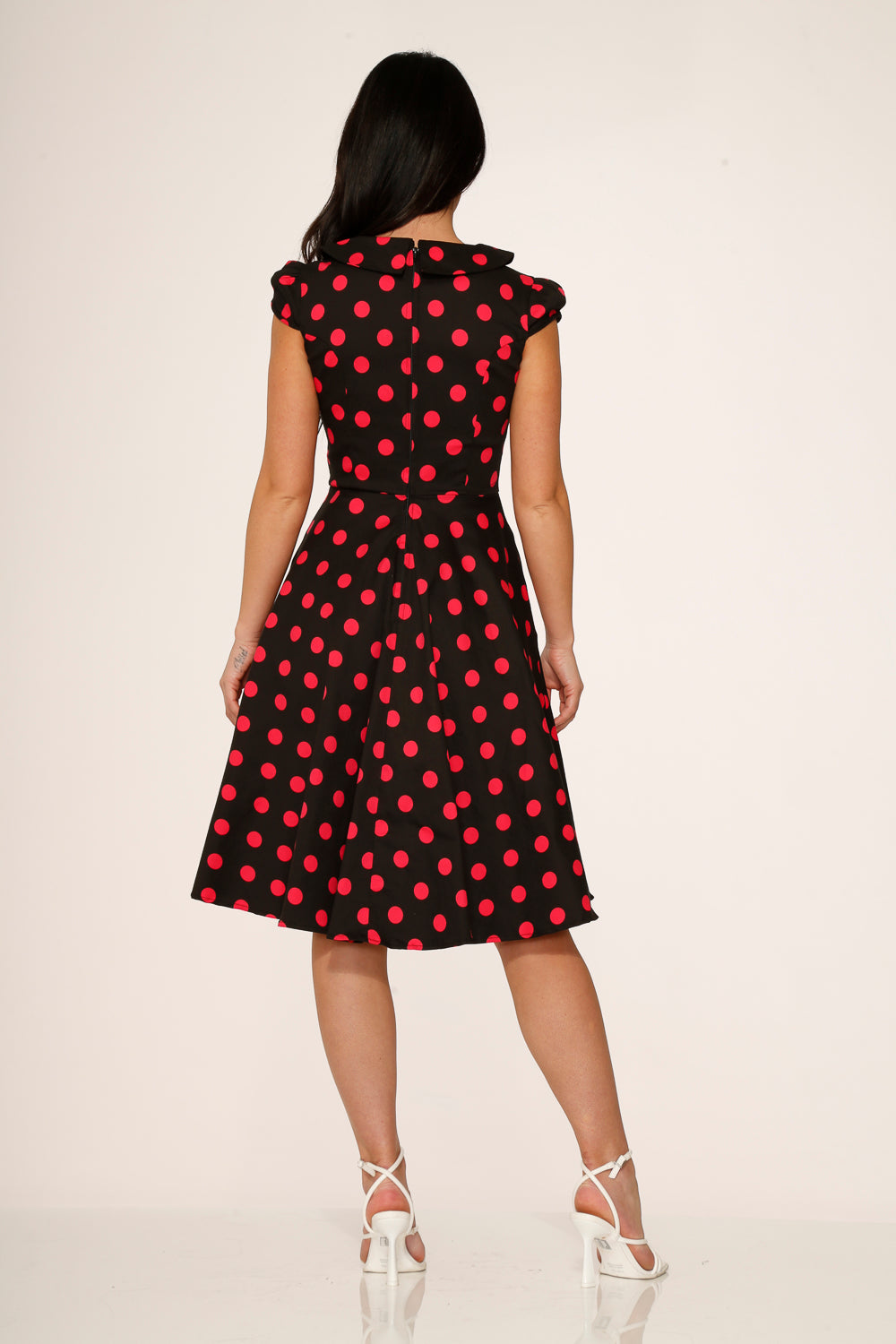  Black & Pink Polka Dot Swing Dress