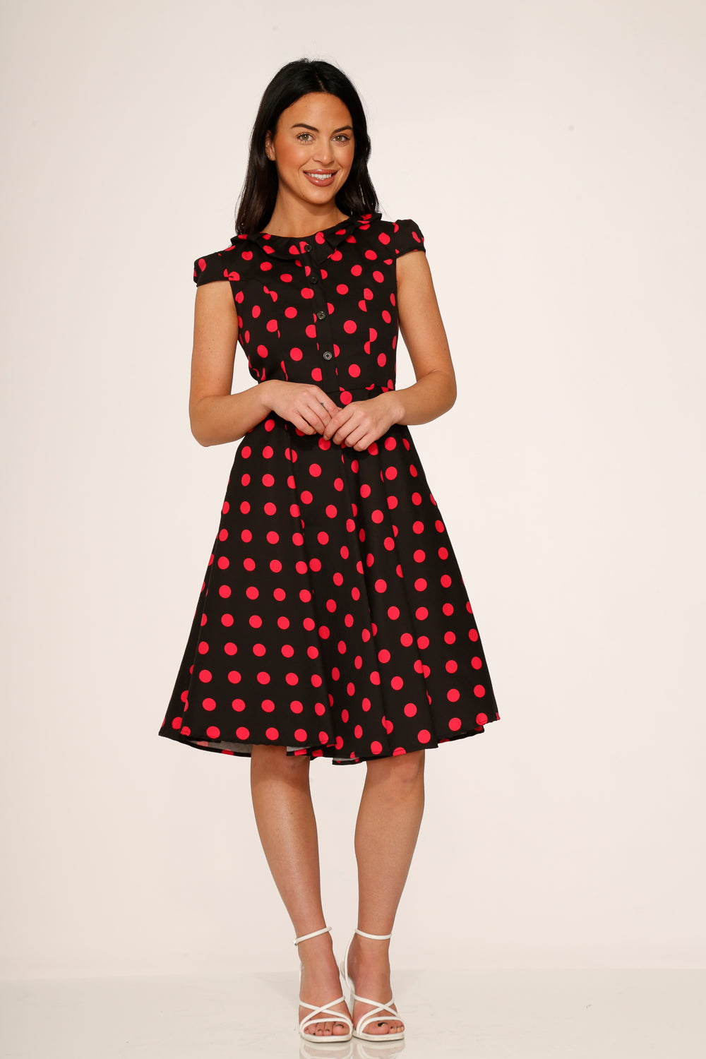  Black & Pink Polka Dot Swing Dress