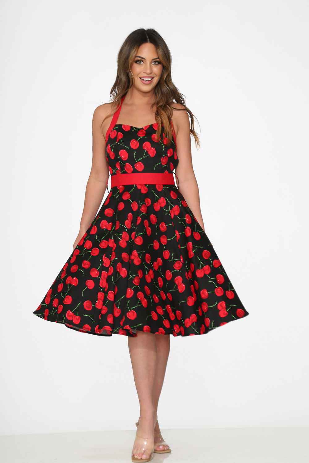  Black & Red Cherry Halter Dress