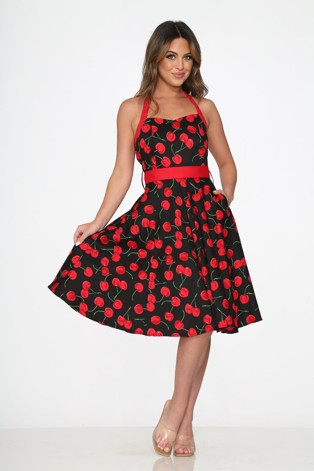  Black & Red Cherry Halter Dress