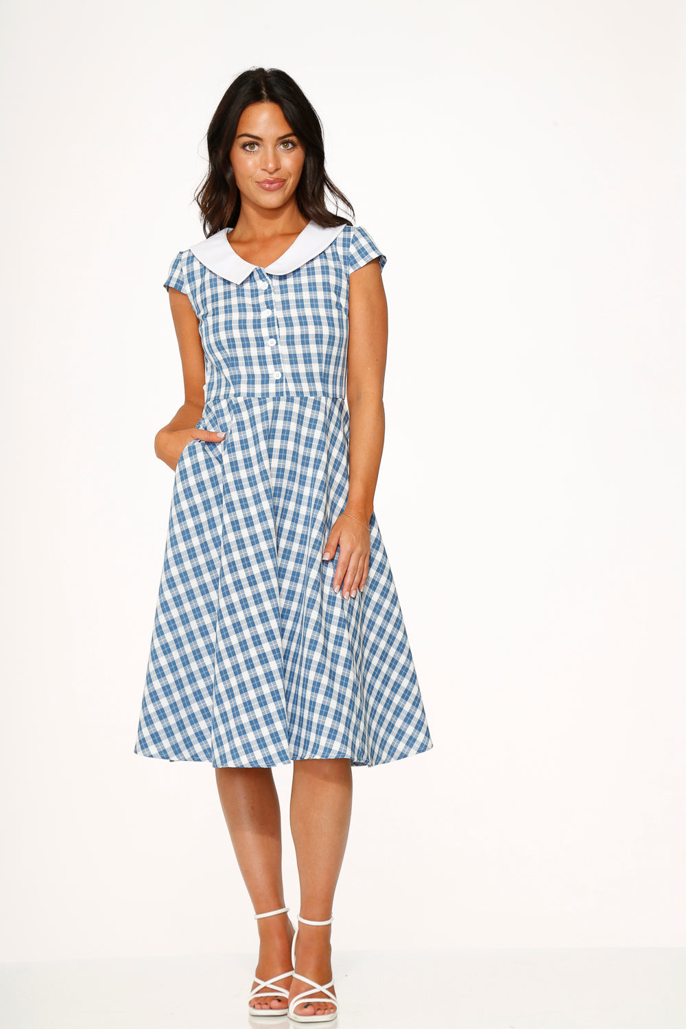  Blue Checker Swing Dress