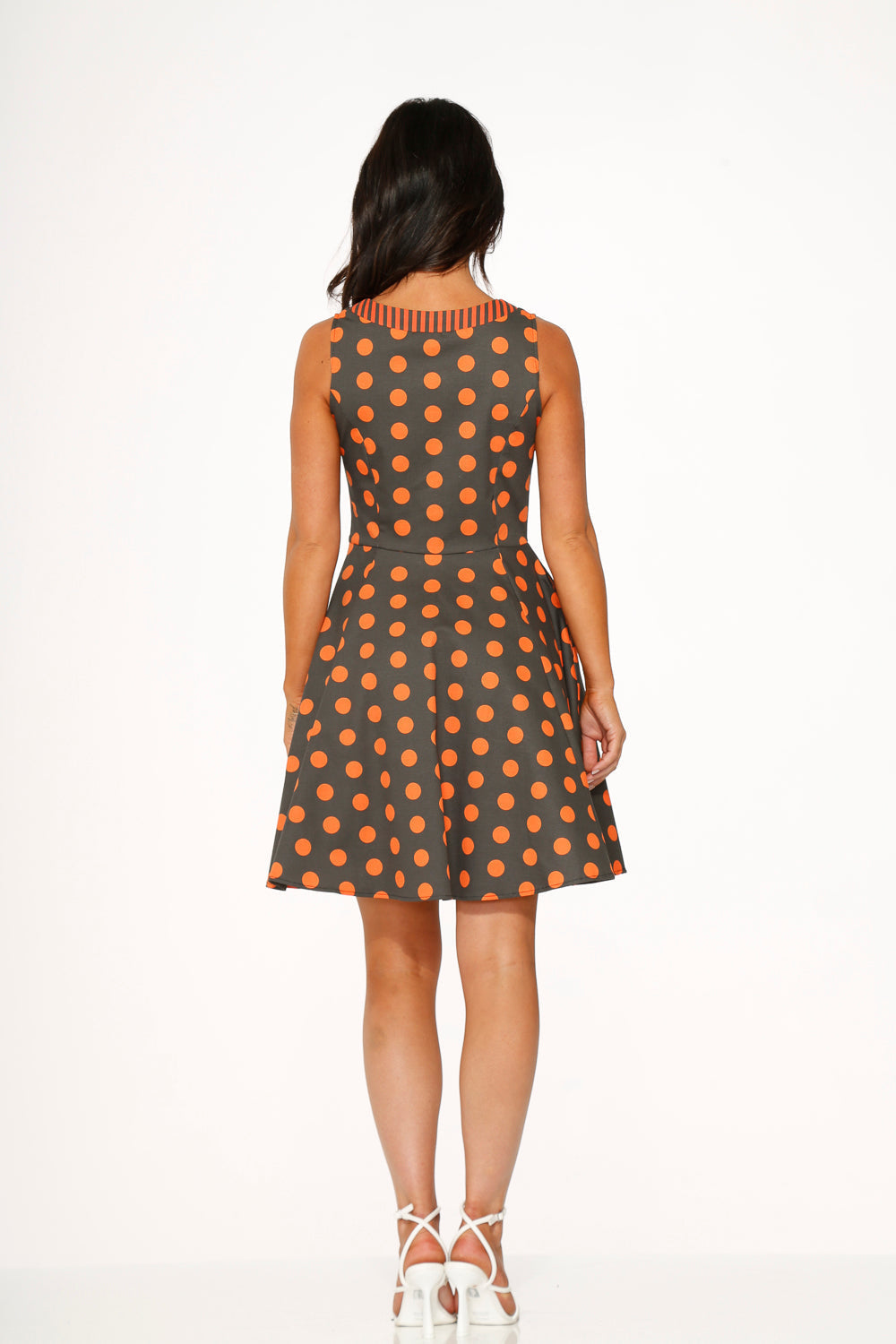  Orange Polka Dot Swing Mini Dress