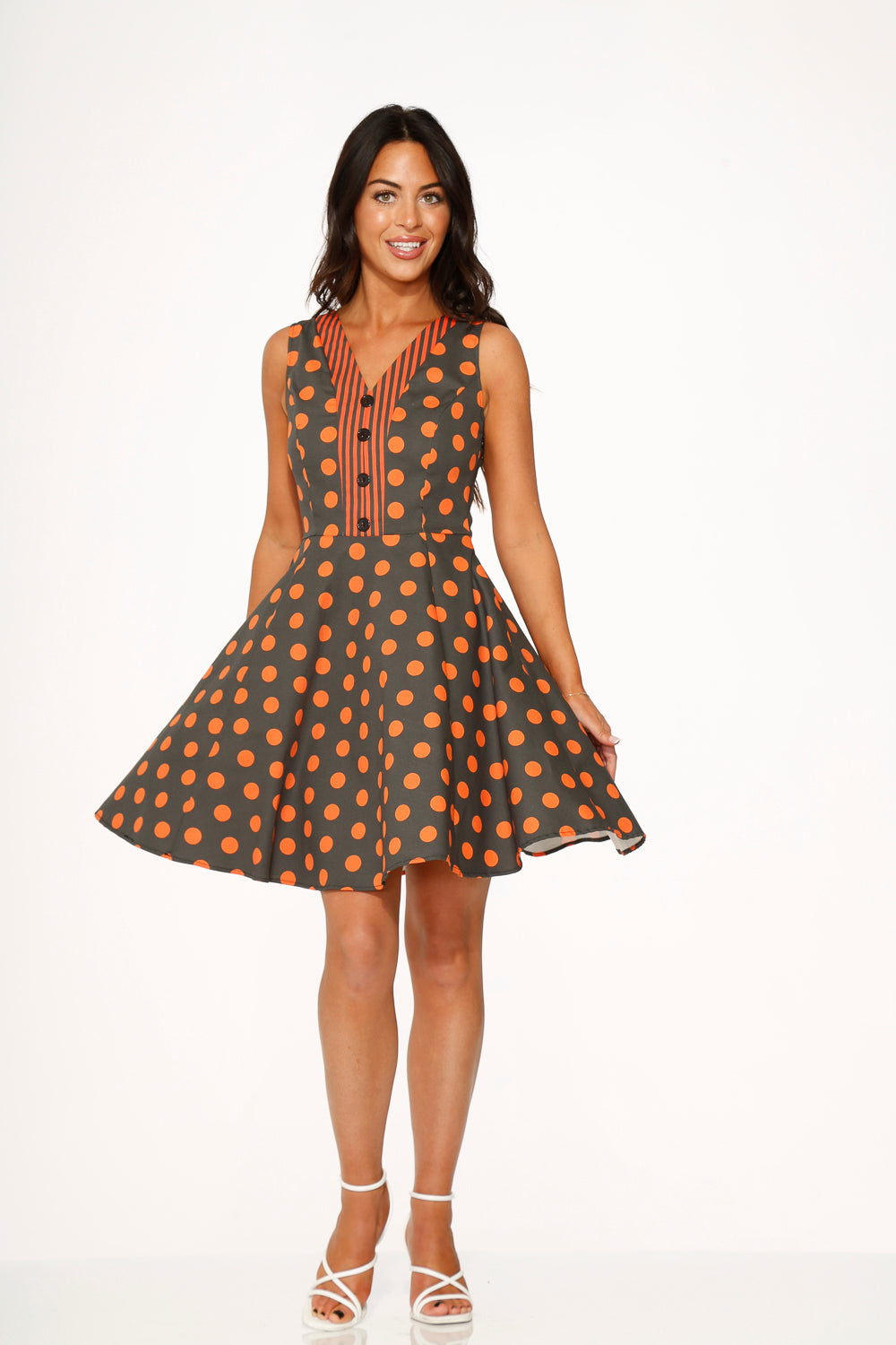  Orange Polka Dot Swing Mini Dress