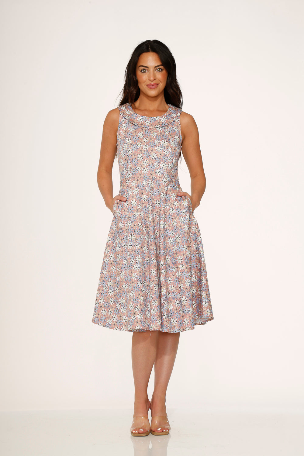  Pink Daisy Floral Swing Dress