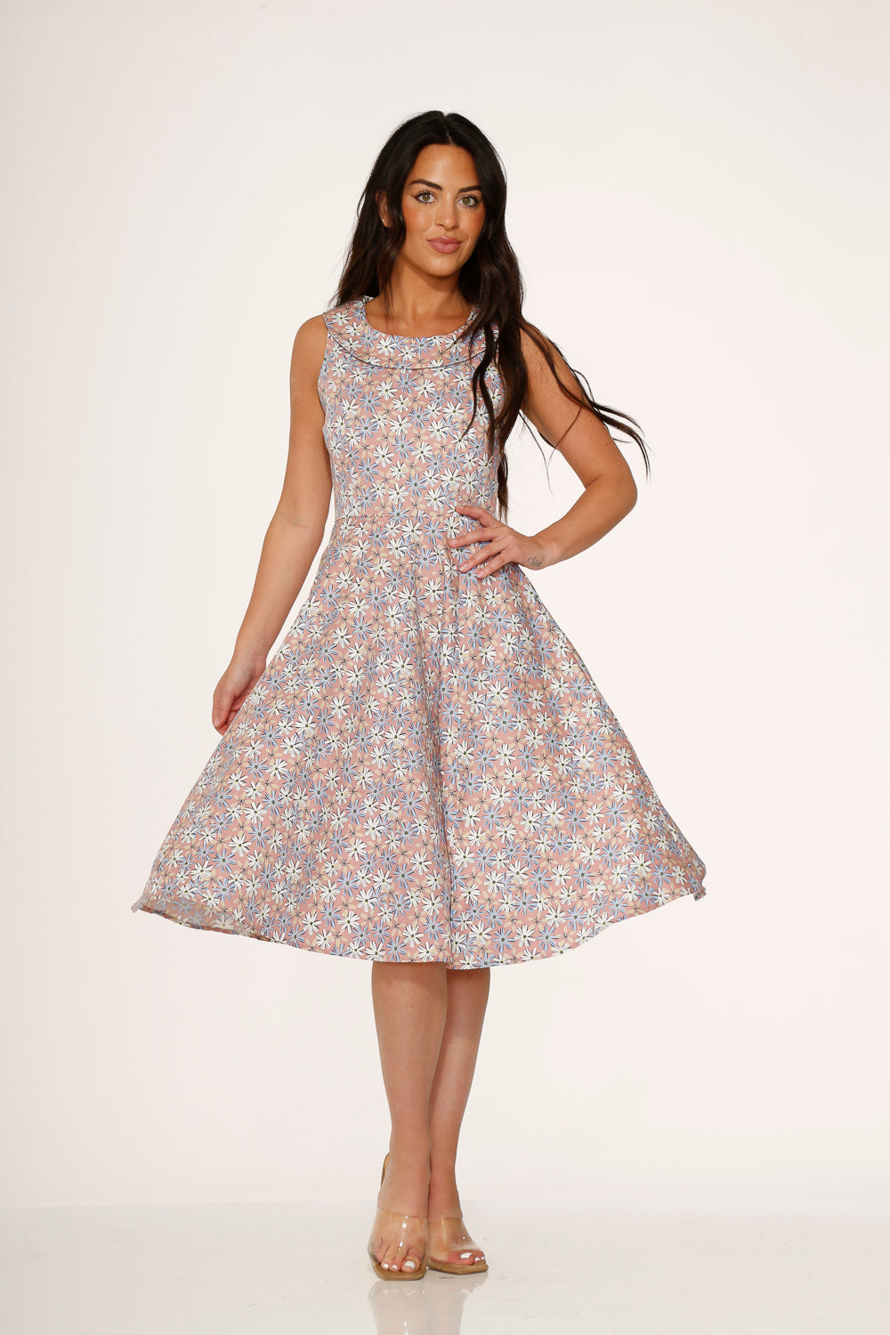  Pink Daisy Floral Swing Dress