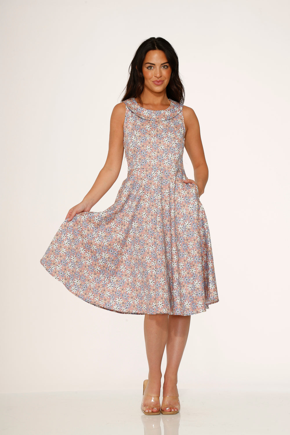  Pink Daisy Floral Swing Dress