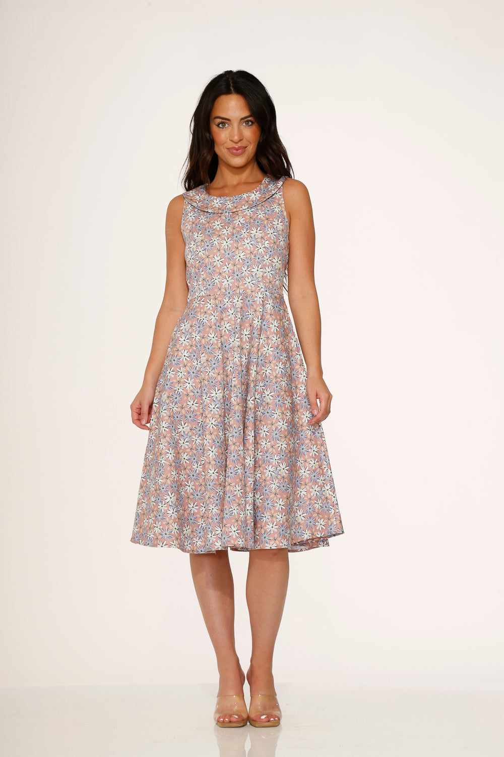  Pink Daisy Floral Swing Dress