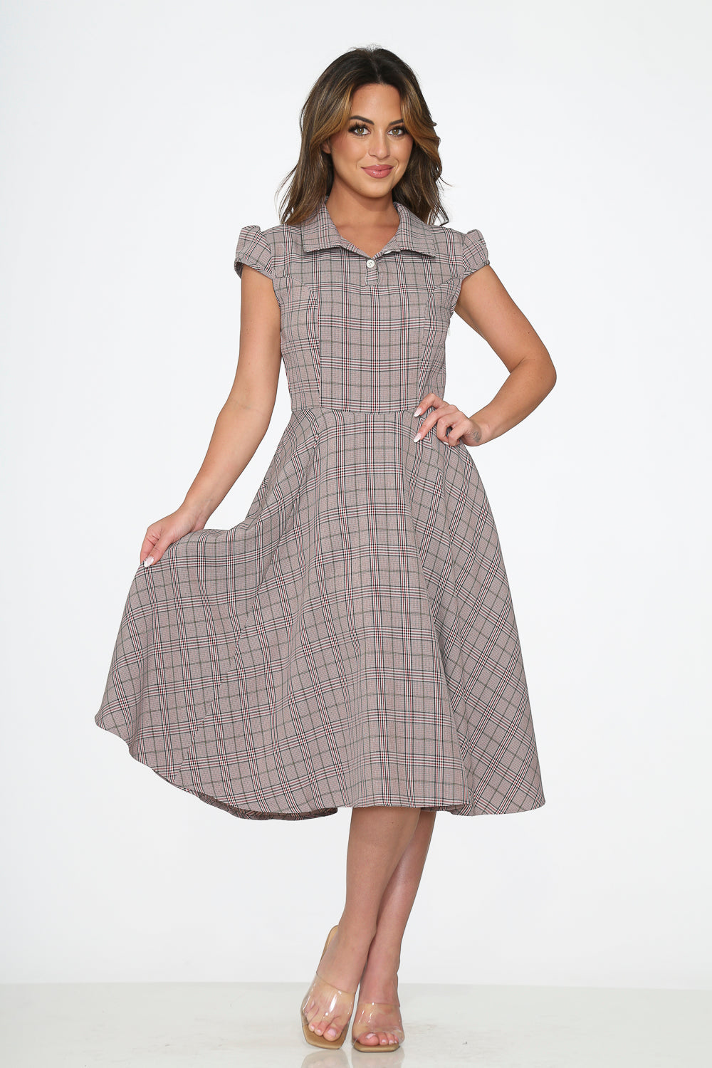  Brown Plaid Swing Dress