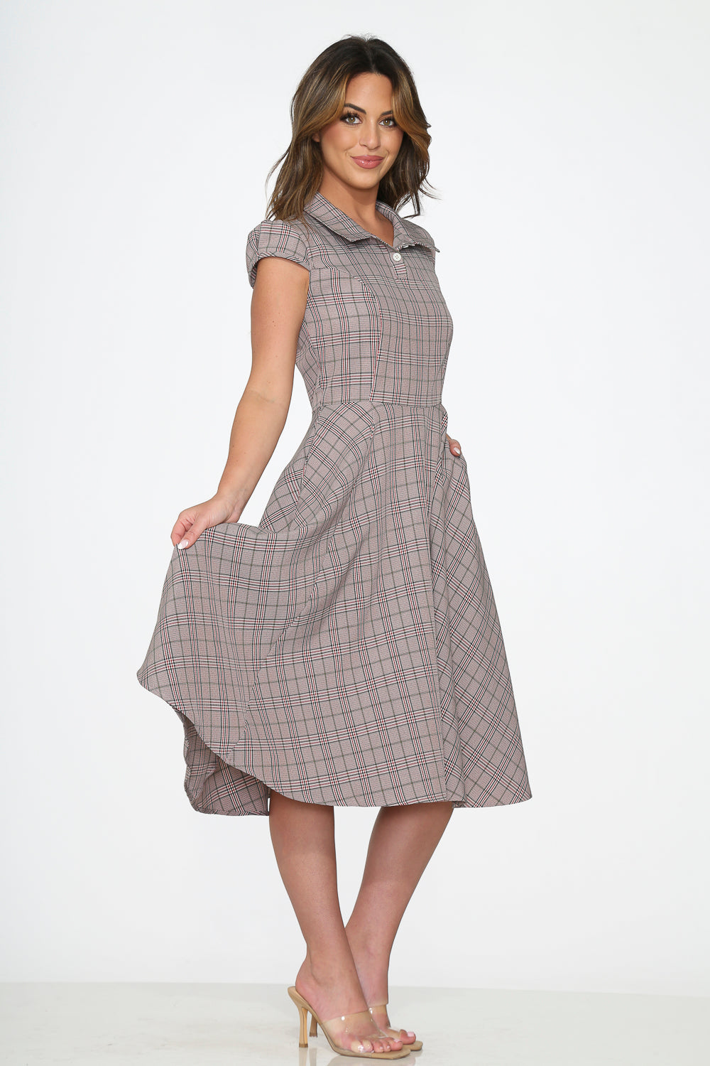  Brown Plaid Swing Dress