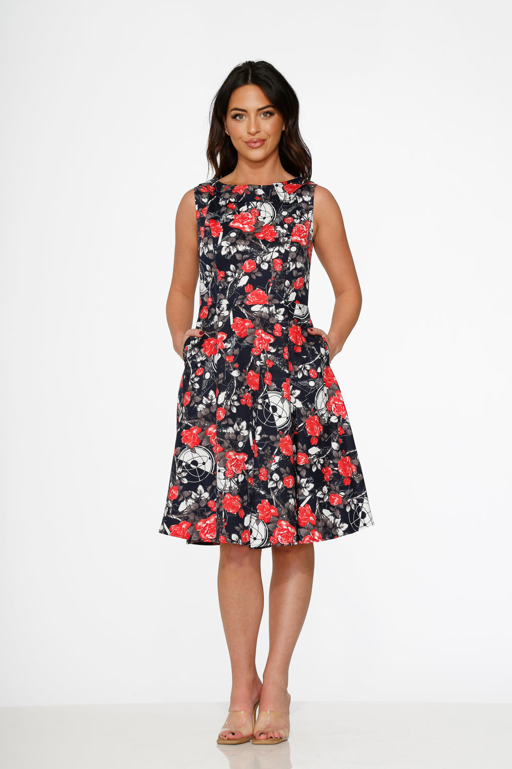  Navy Floral Swing Dress