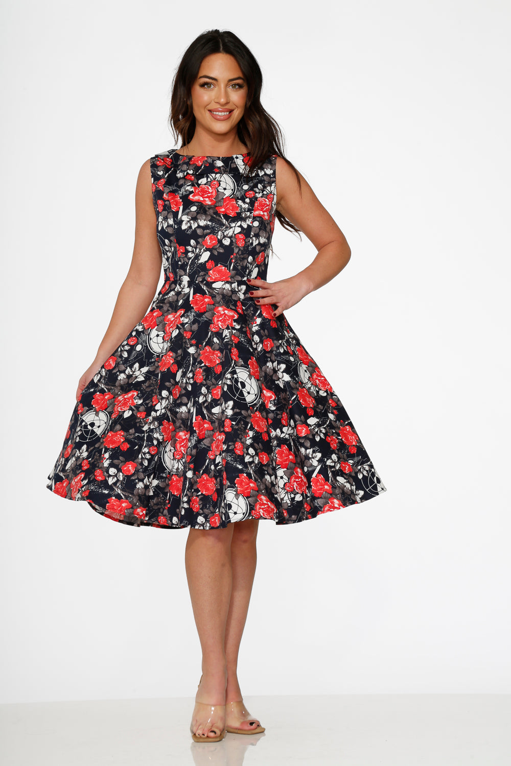  Navy Floral Swing Dress