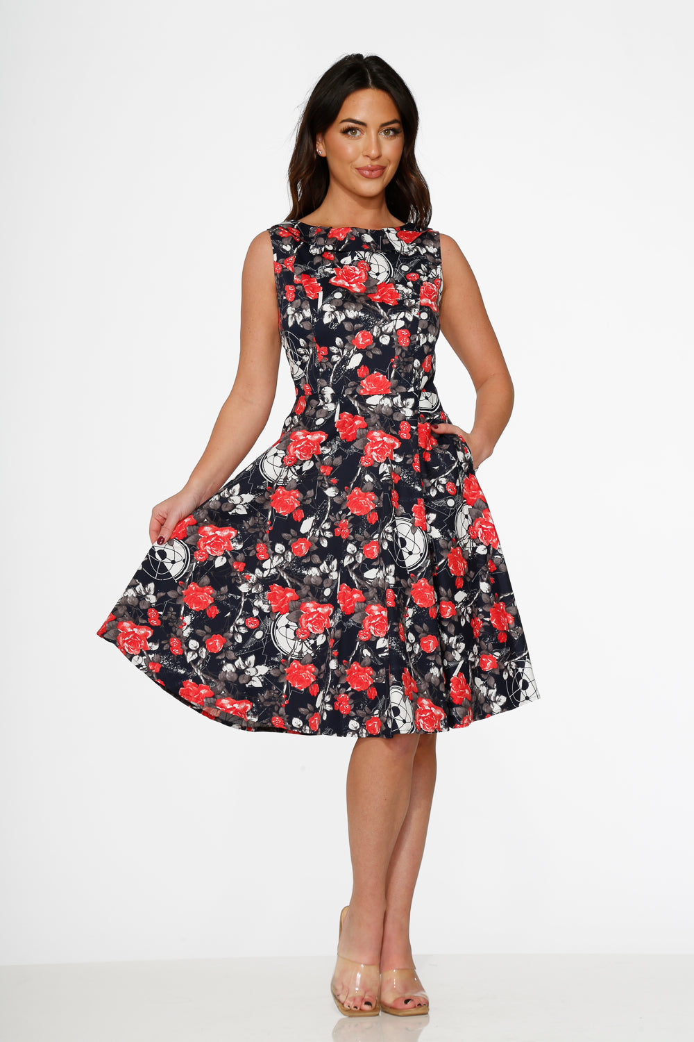  Navy Floral Swing Dress