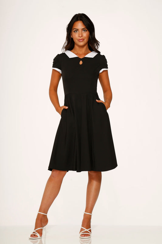  Black & White Keyhole Swing Dress