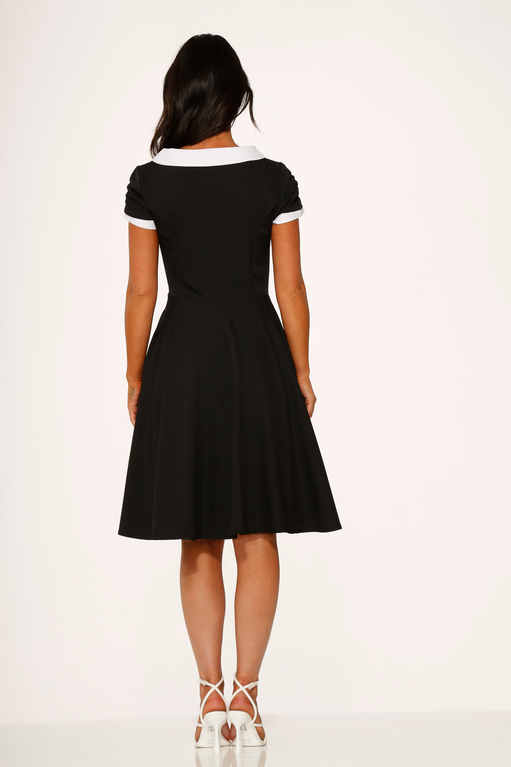  Black & White Keyhole Swing Dress