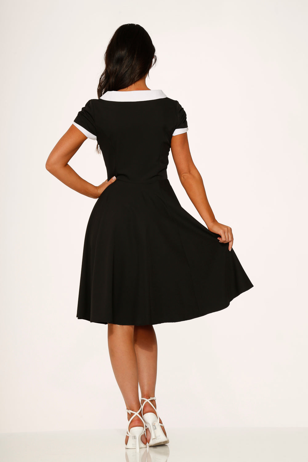  Black & White Keyhole Swing Dress