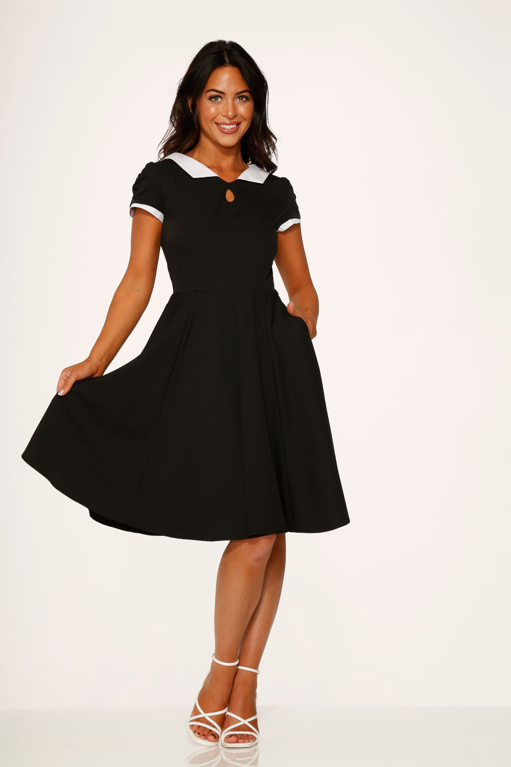  Black & White Keyhole Swing Dress