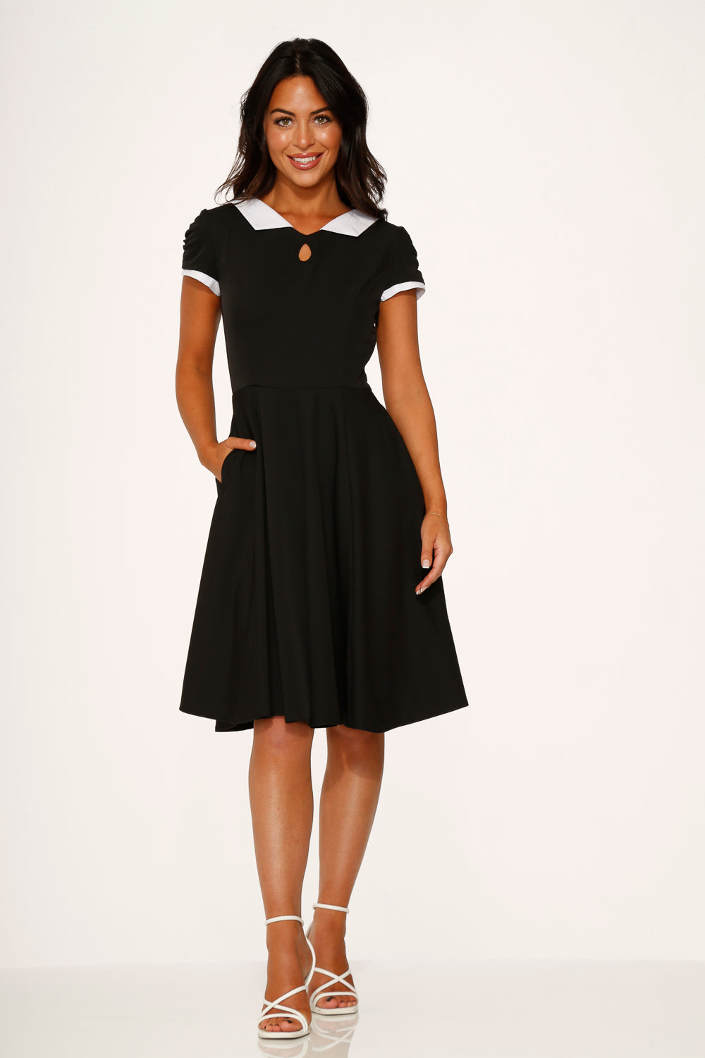  Black & White Keyhole Swing Dress
