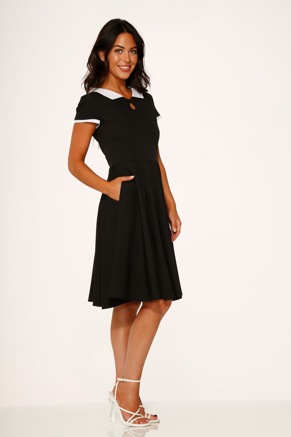  Black & White Keyhole Swing Dress