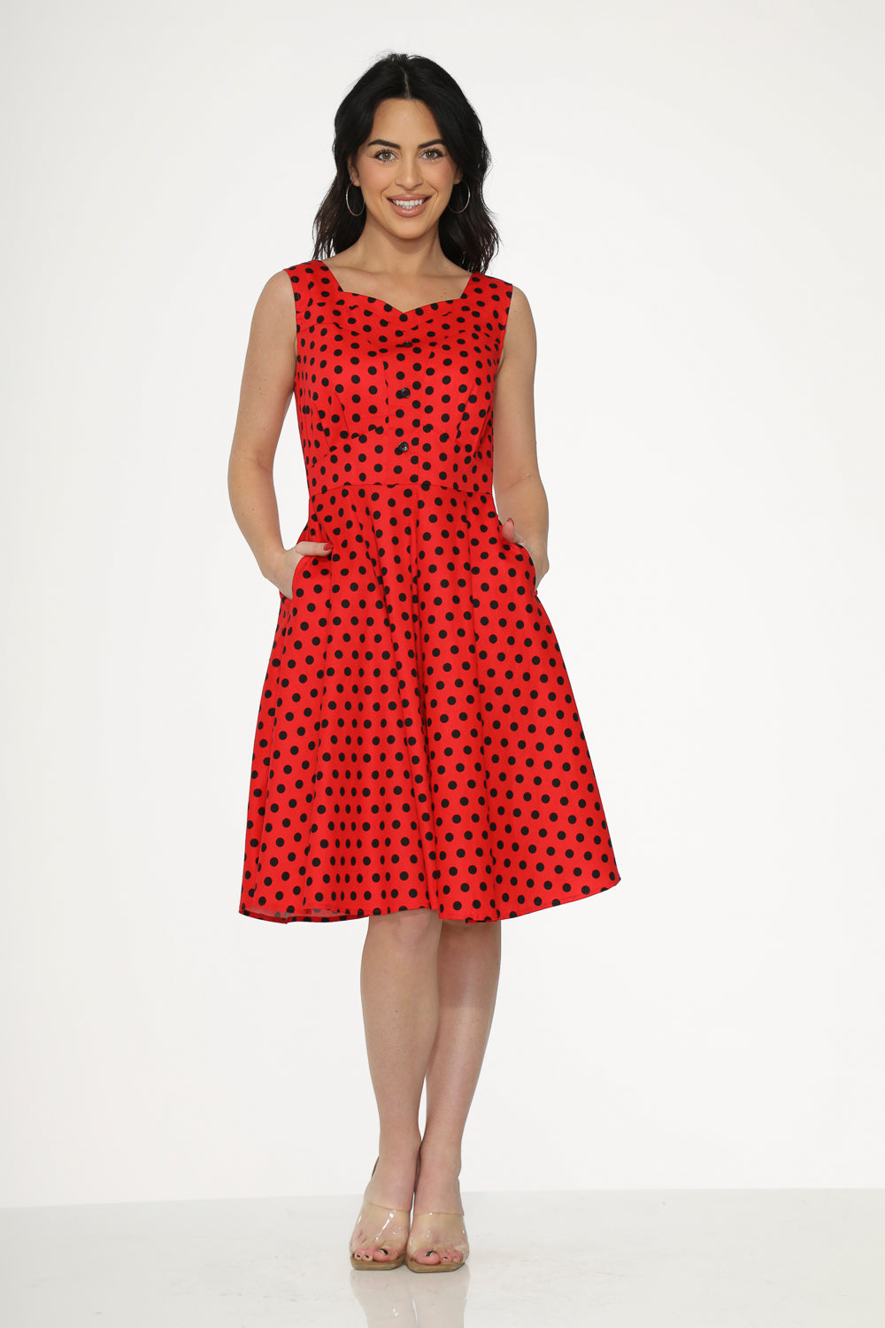  Red Black Polka Dot Swing Dress