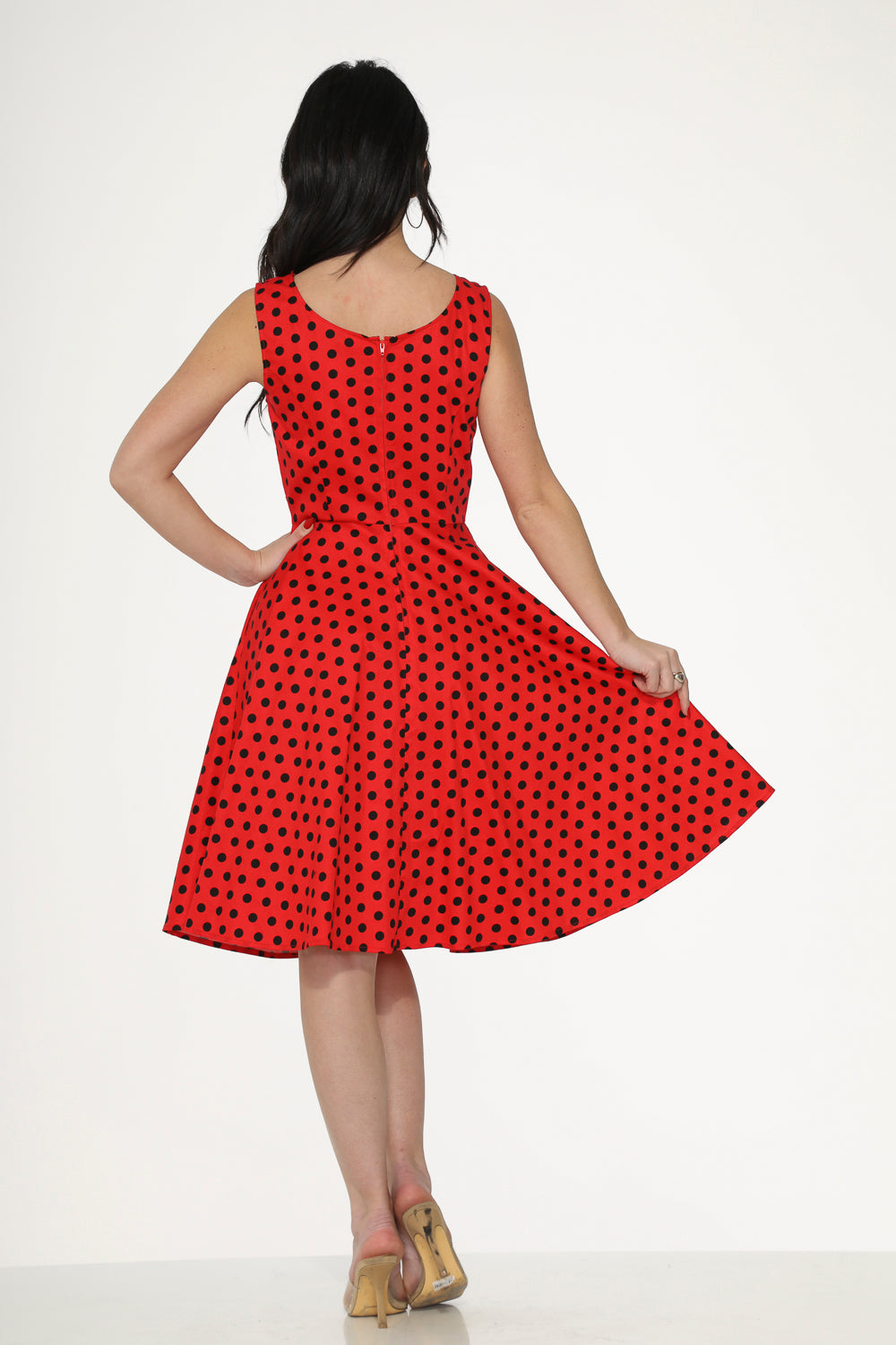  Red Black Polka Dot Swing Dress