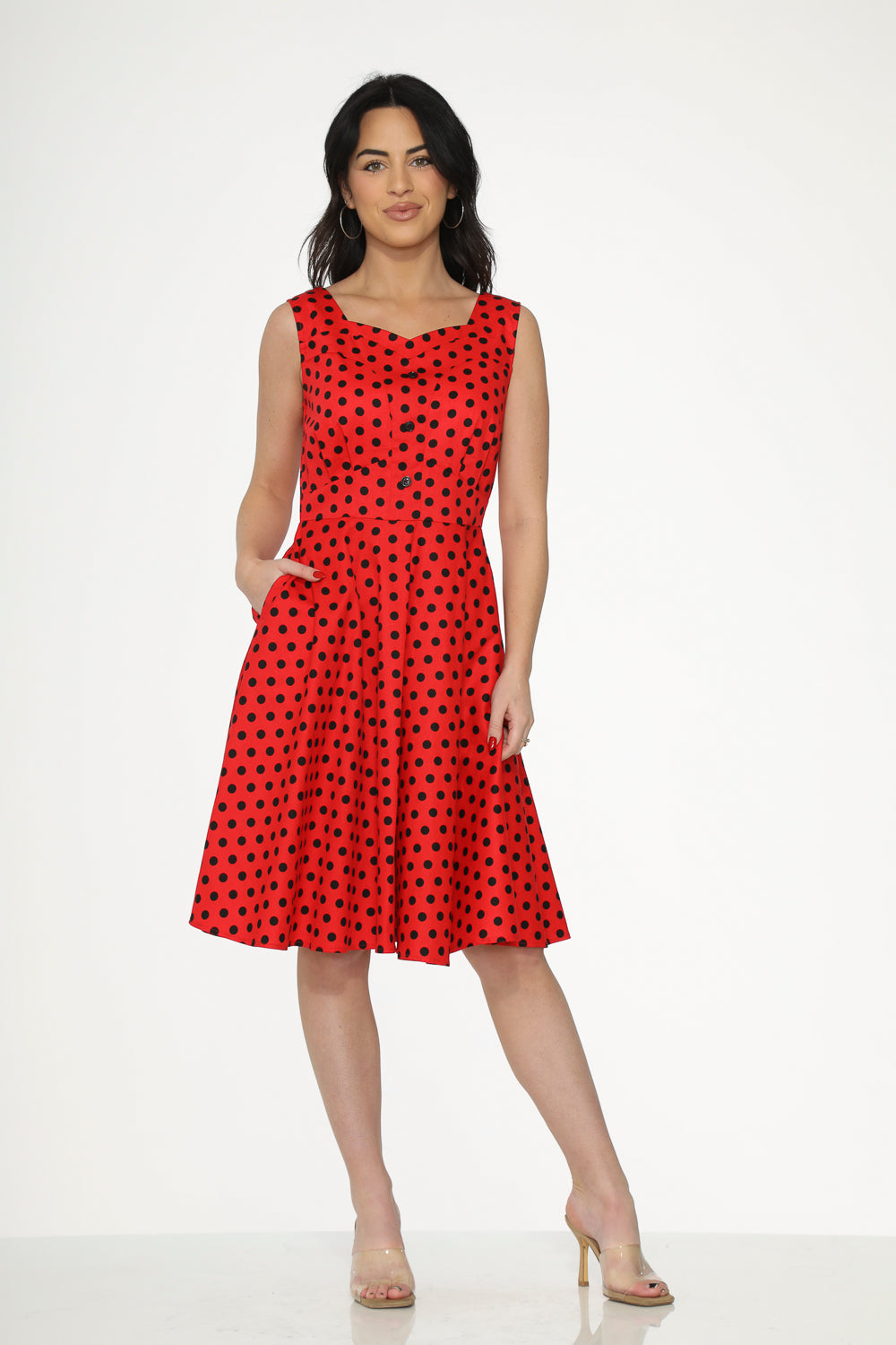  Red Black Polka Dot Swing Dress