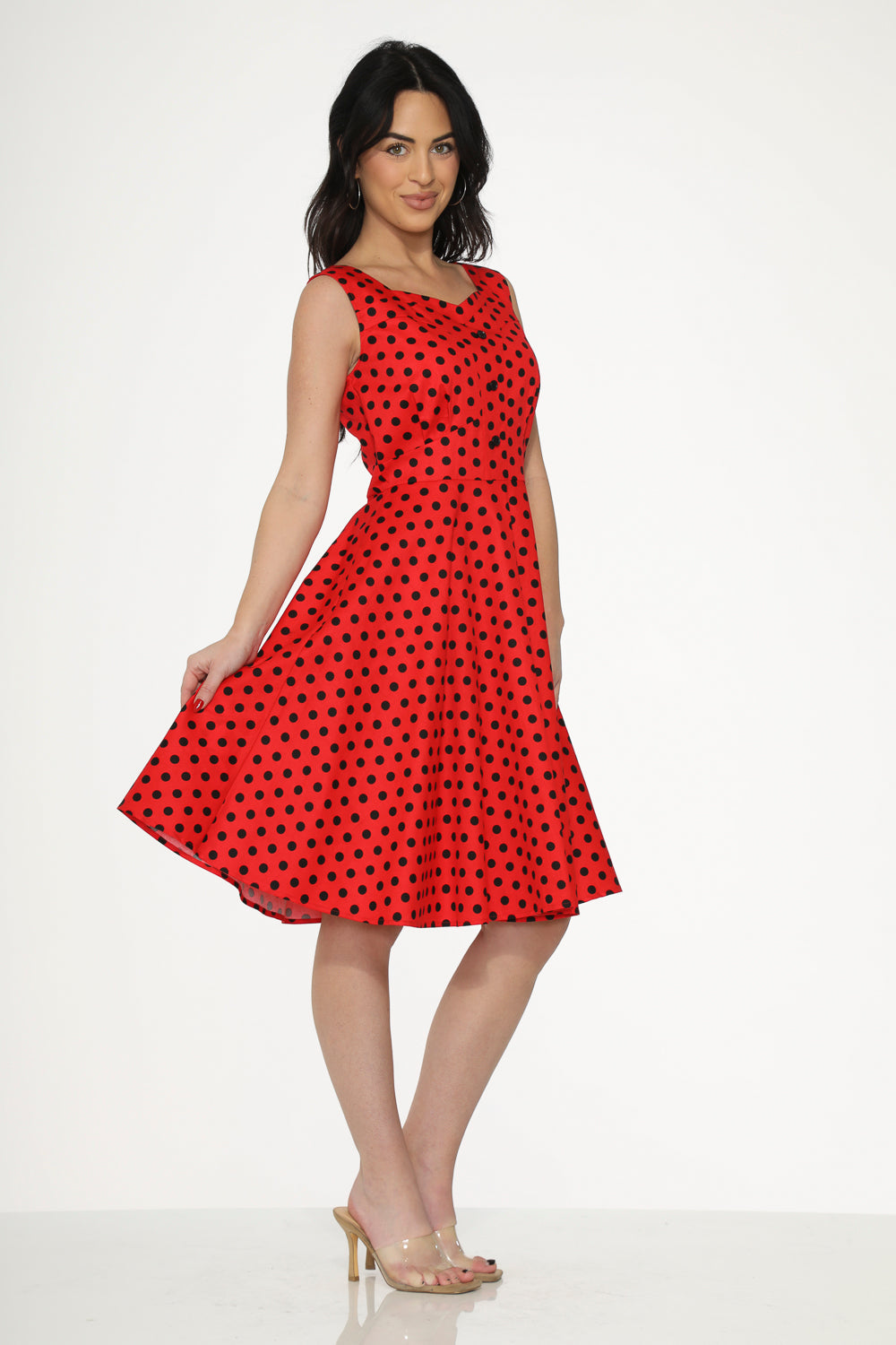  Red Black Polka Dot Swing Dress