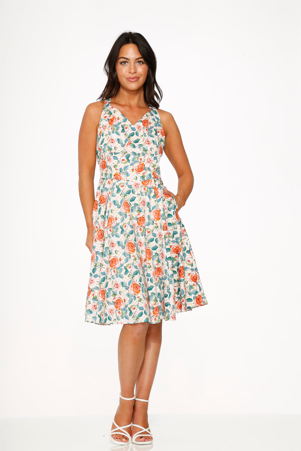  Pink Floral Swing Dress