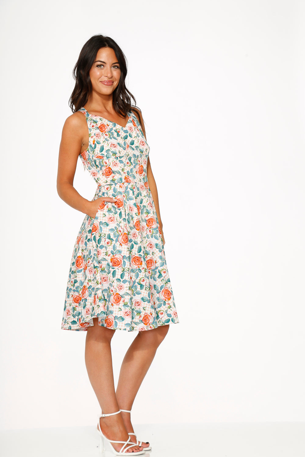  Pink Floral Swing Dress