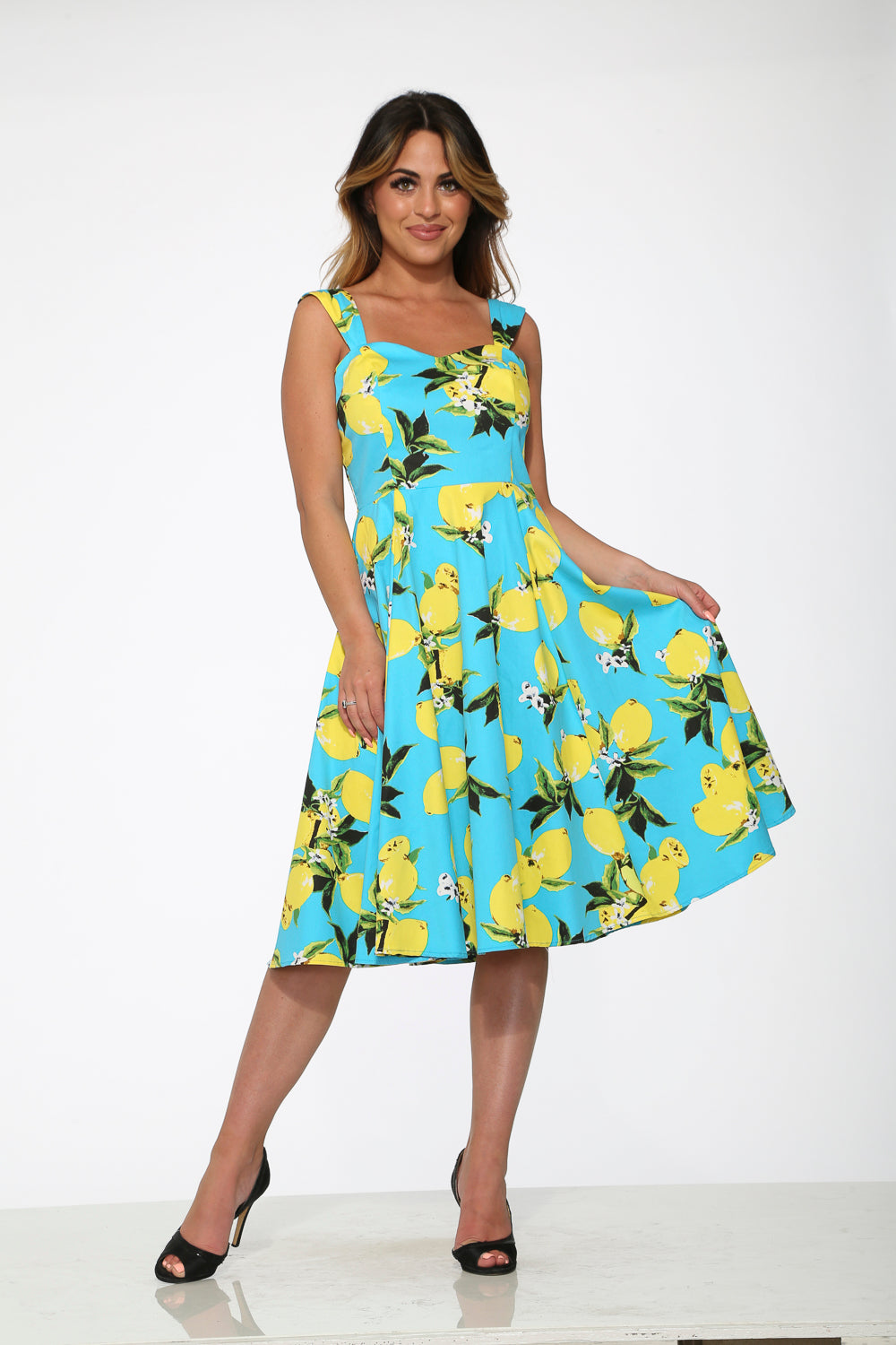  Lemon Print Swing Dress