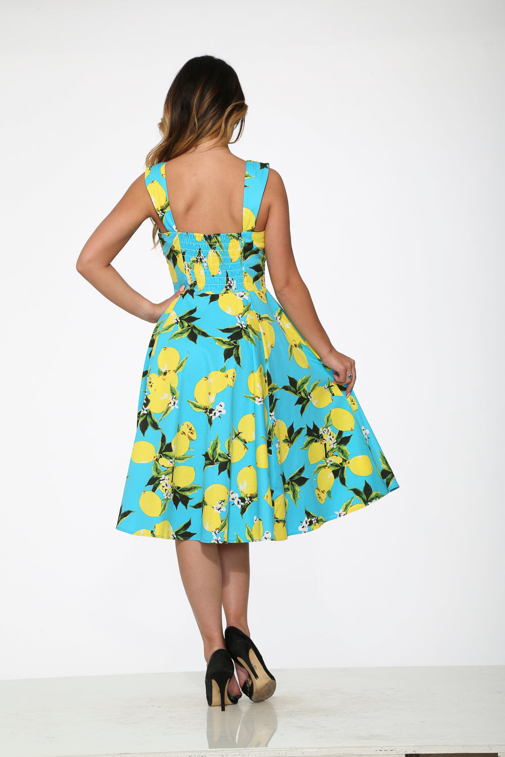  Lemon Print Swing Dress