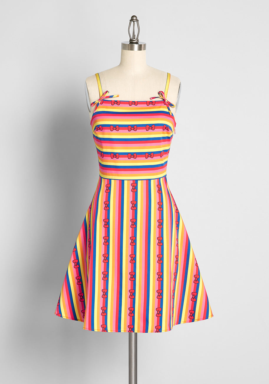  ModCloth X Hello Kitty Red Bows And Rainbows Fit And Flare Dress