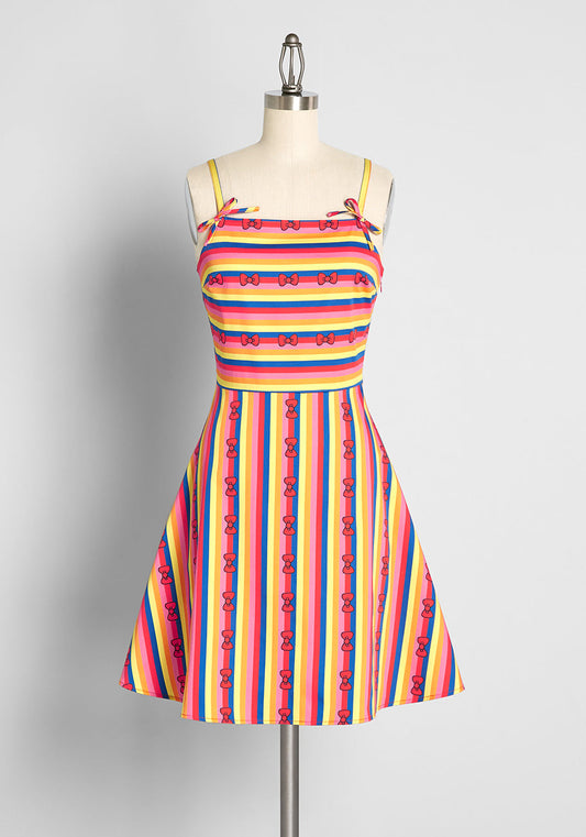  ModCloth X Hello Kitty Red Bows And Rainbows Fit And Flare Dress
