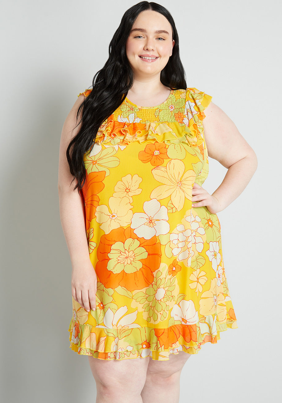  That Tropical 'Frilling' Mesh Mini Dress