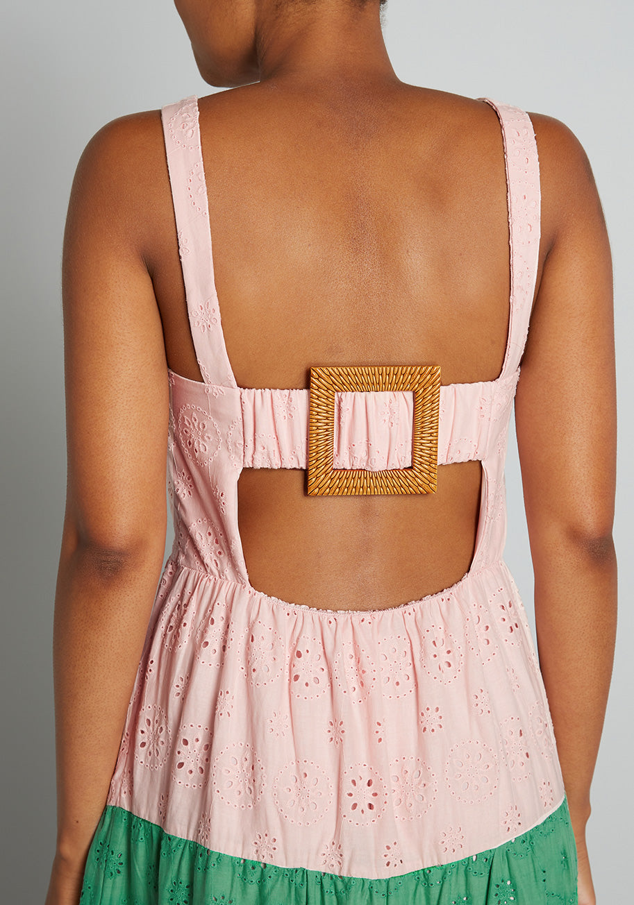 Blocked In Eyelet Tiered Maxi Dress