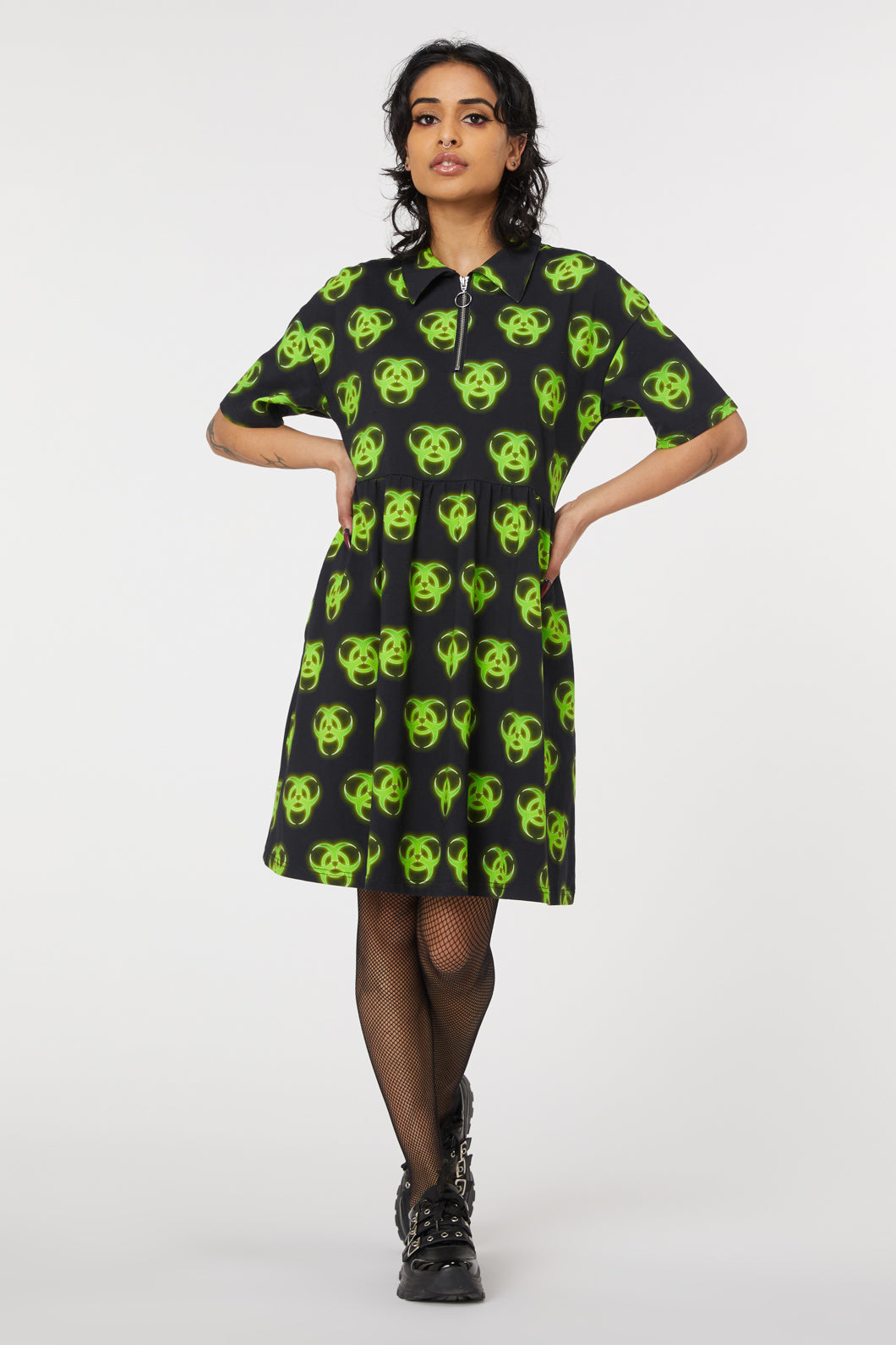  Biohazard Print Smock Dress