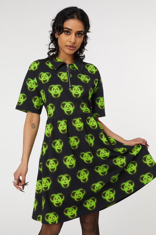  Biohazard Print Smock Dress
