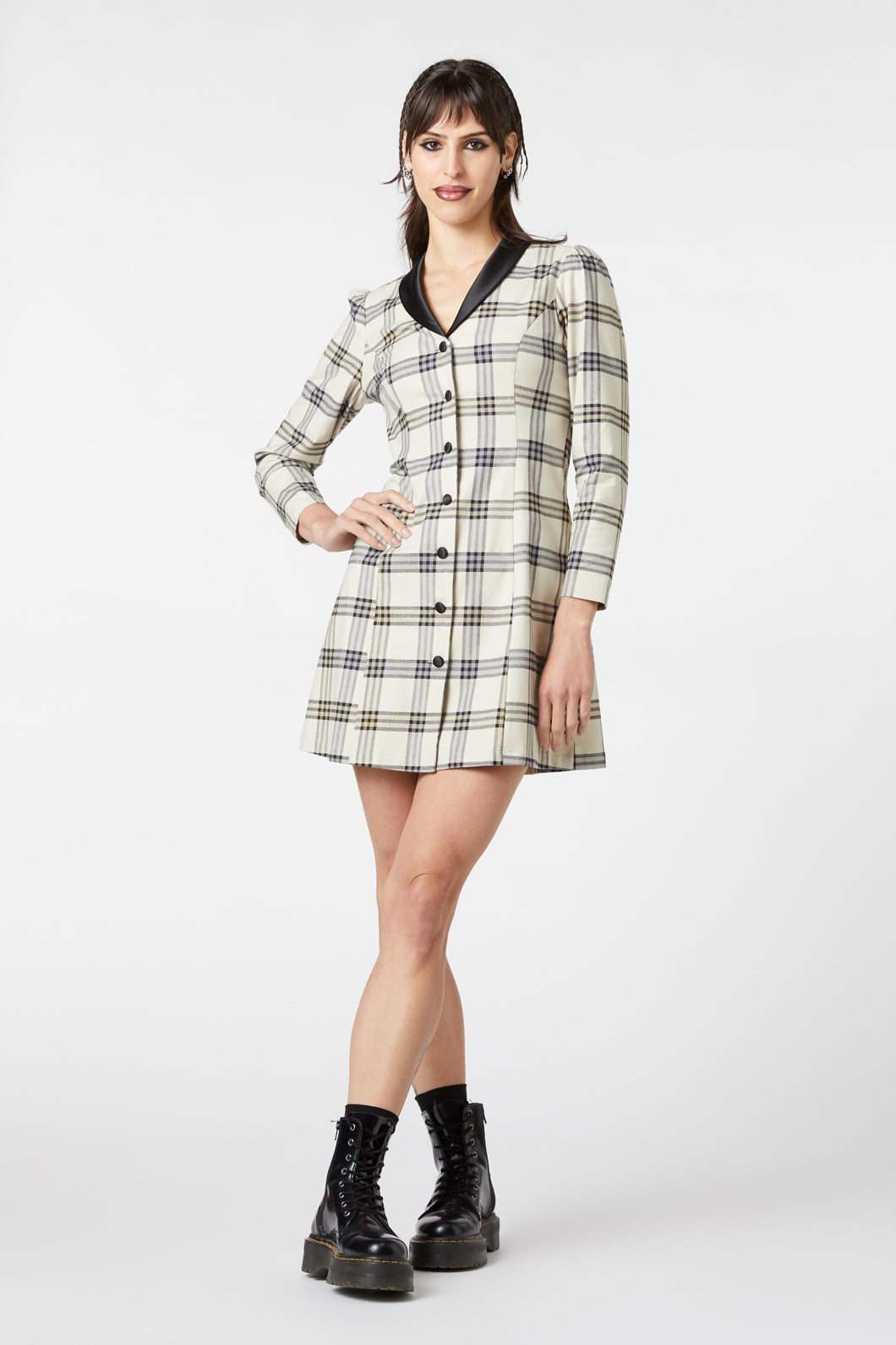  Crescent Tartan Long Sleeve Dress