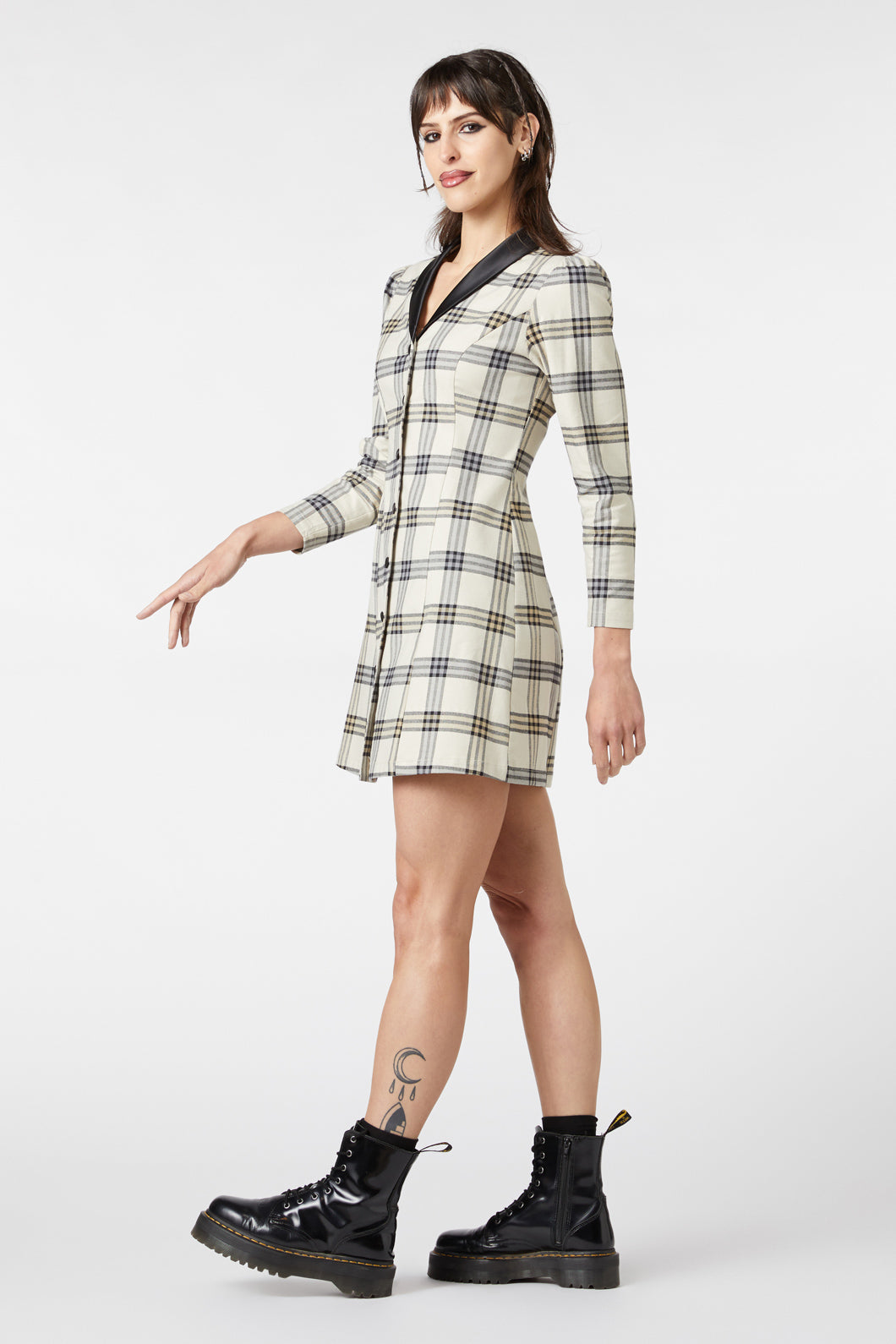  Crescent Tartan Long Sleeve Dress