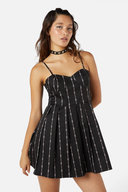  Barb Wire Bustier Pleated Dress
