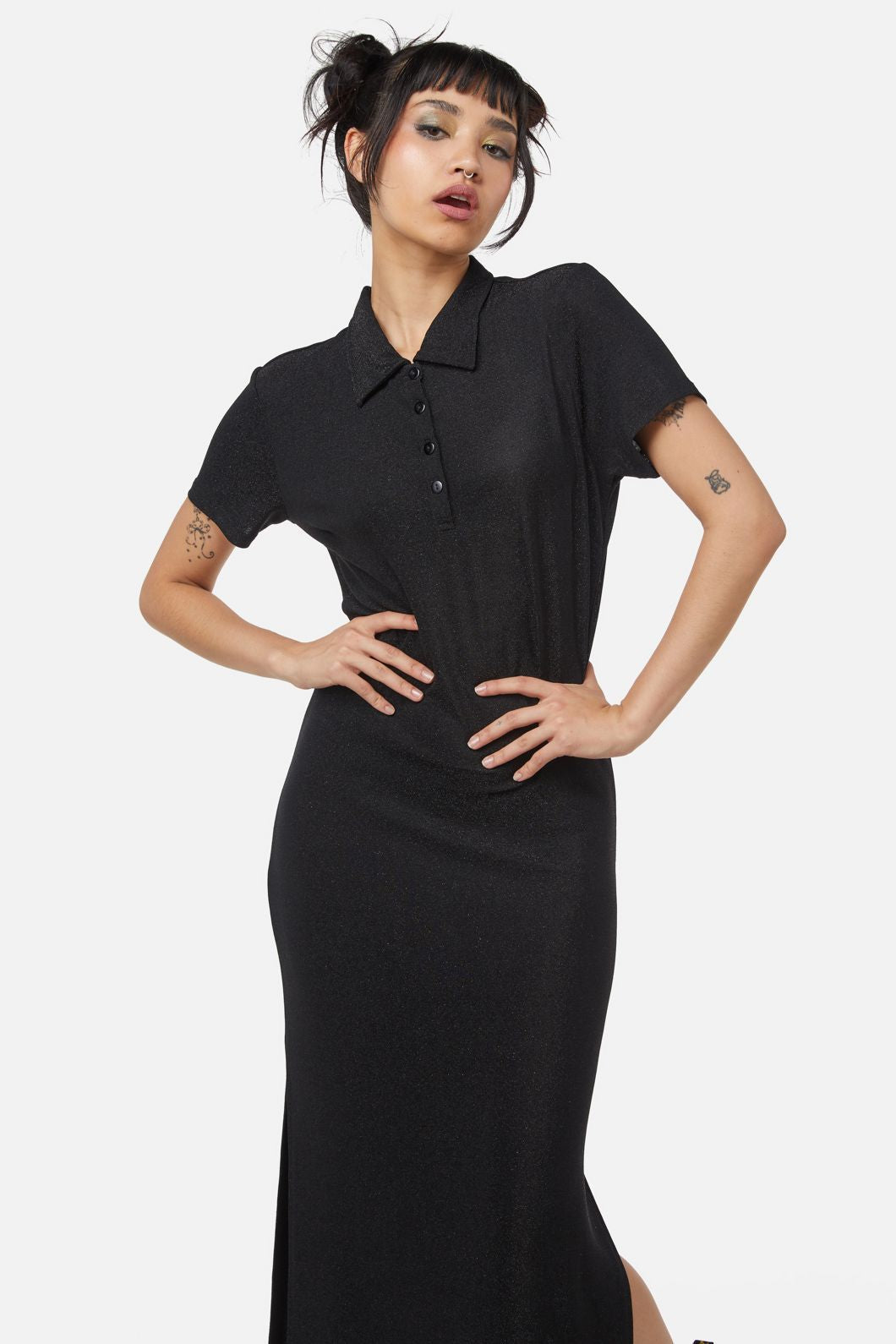  Glitter Mesh Midi Dress