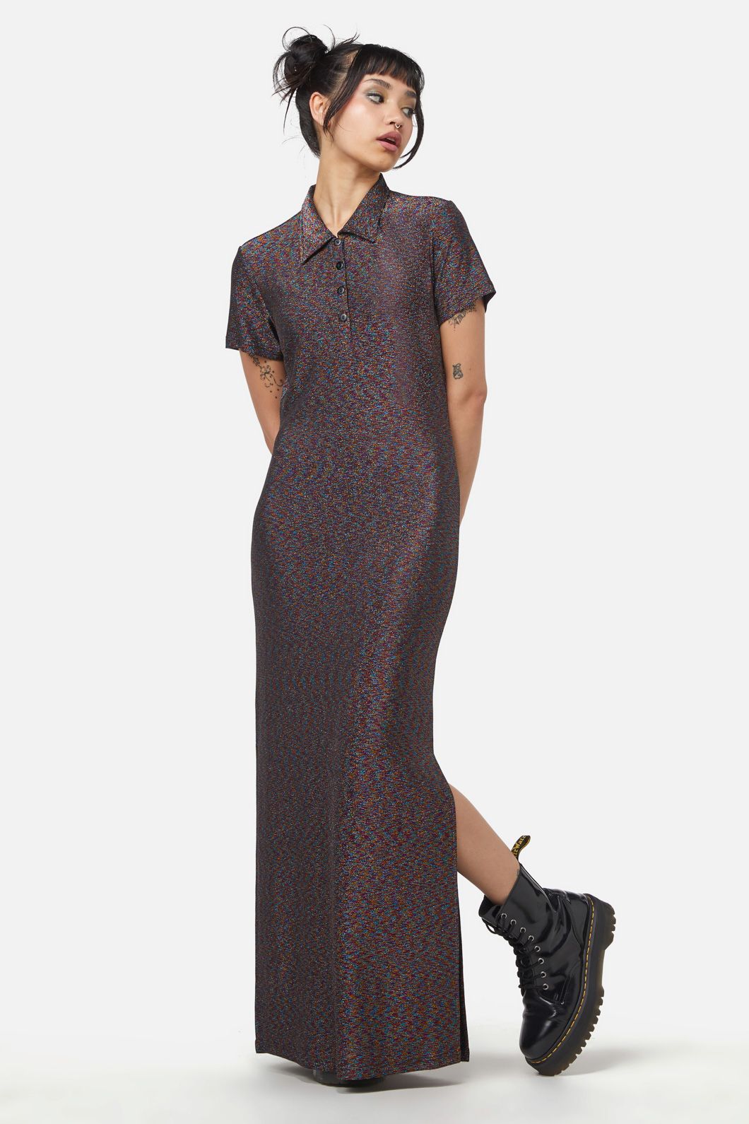  Glitter Mesh Midi Dress