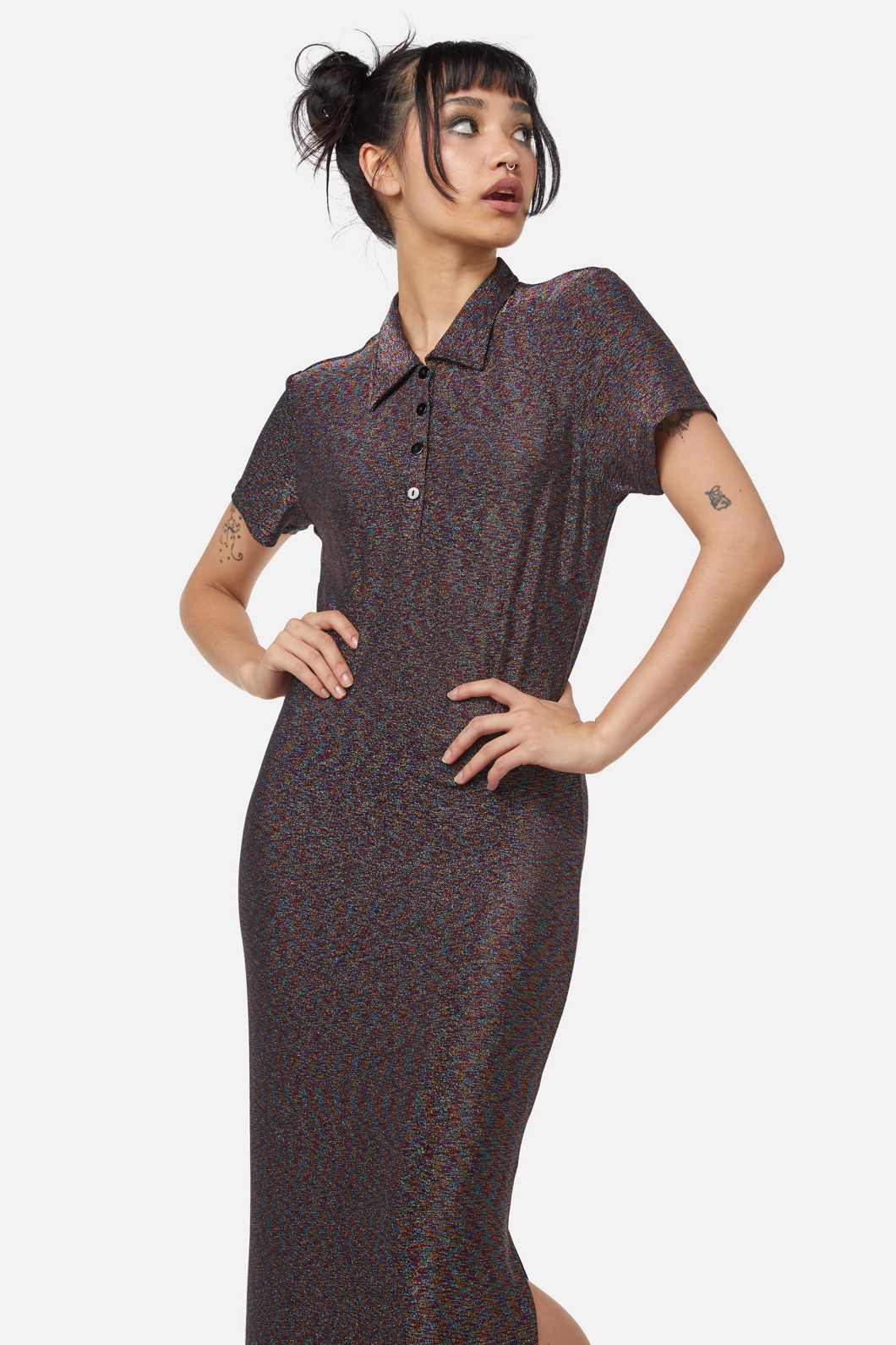  Glitter Mesh Midi Dress