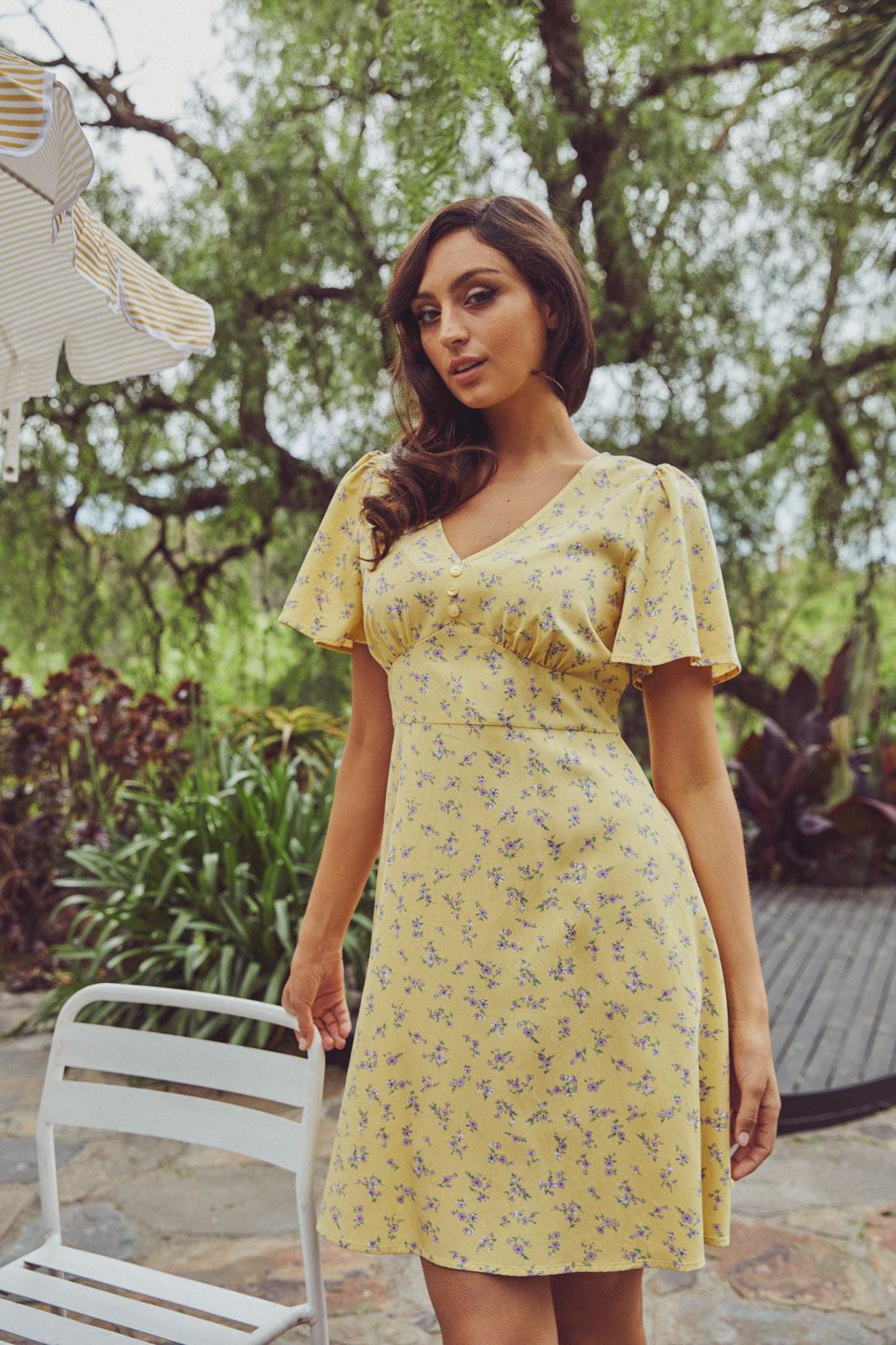  Lila Ditsy Mini Dress