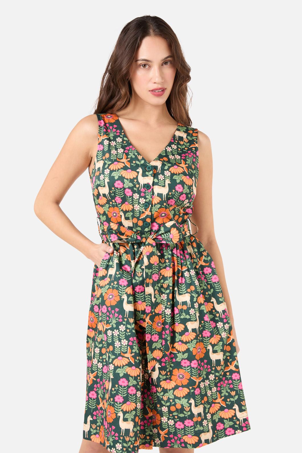  Llama V Neck Sleeveless Dress